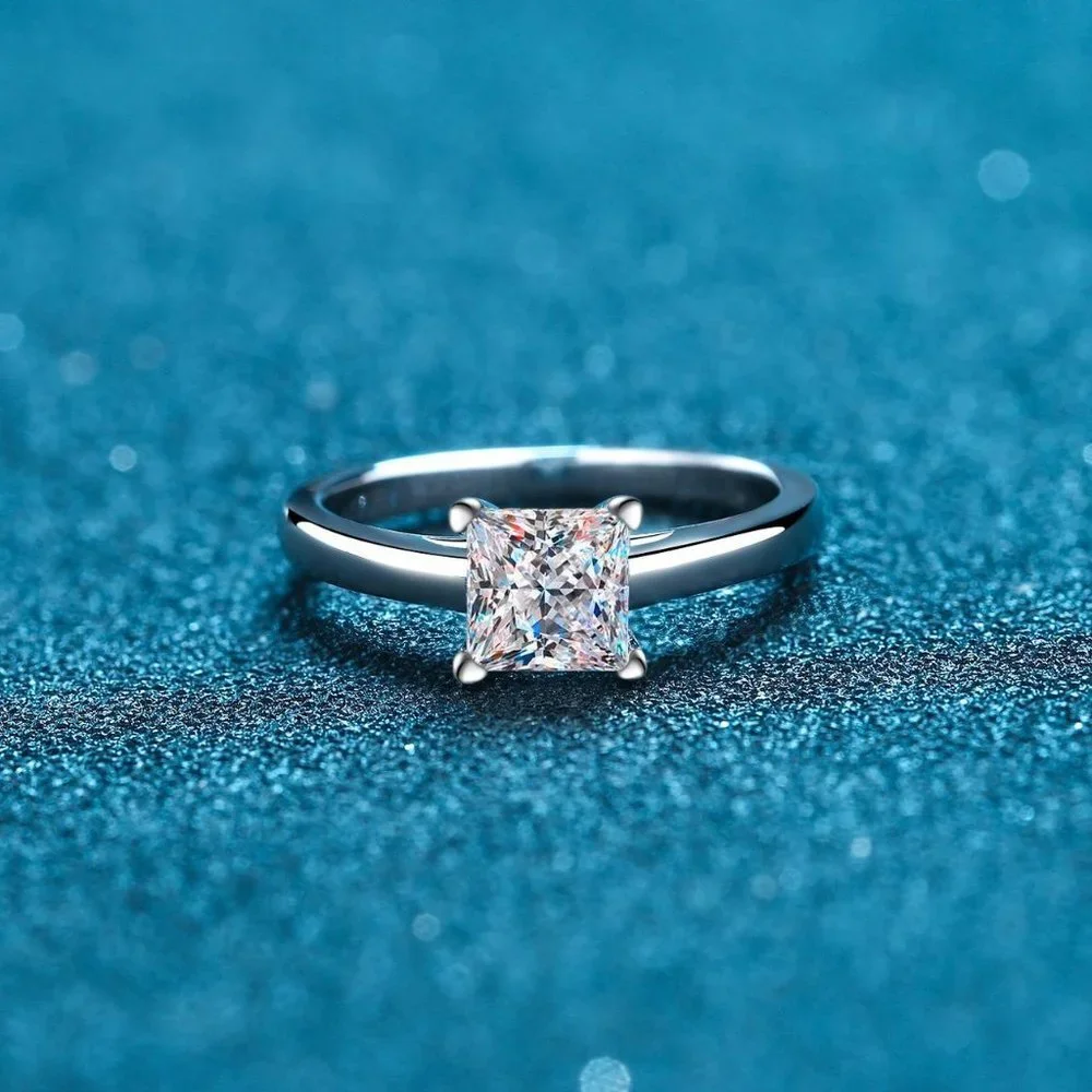 Certified 2ct. t.w. Moissanite Diamond Princess Cut Engagement Ring NEW - Picture 6 of 9